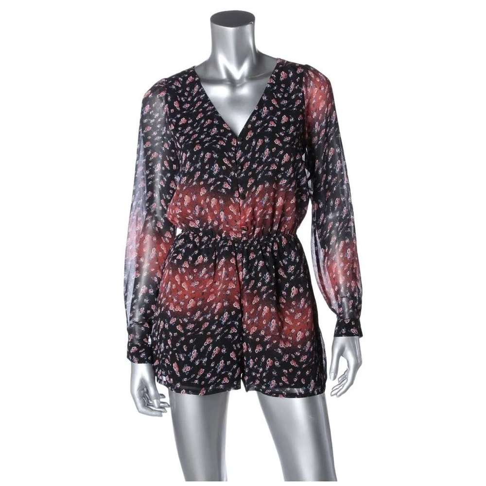 BCBGeneration Floral Button Front V-Neck Long Sleeve Romper XS